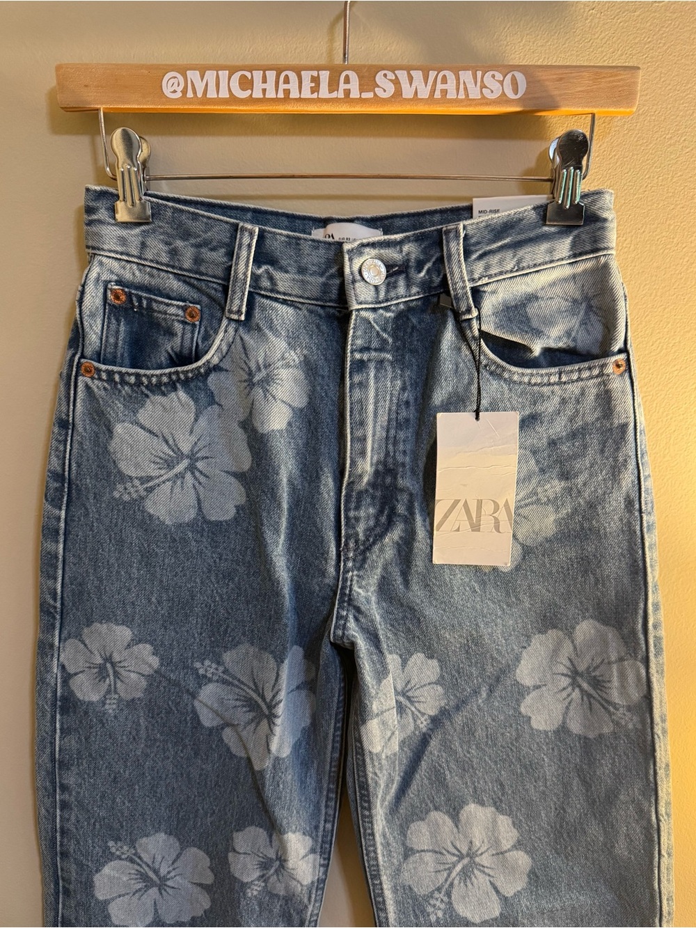 NWT Hibiscus Flower Wide Leg Denim Jeans from Zara - Size 00 - Picture 12 of 15